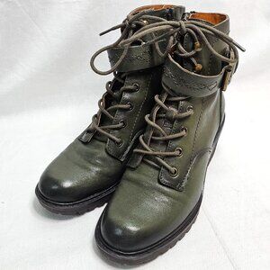 Zodiac Gemma Leather Block Heel Combat Lace-up Zip Boots Green Women's 6.5M